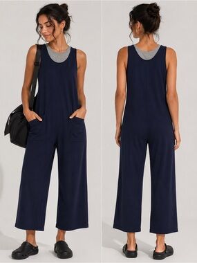 Madewell Navy Sleeveless Wide-Leg Pocket Jumpsuit
